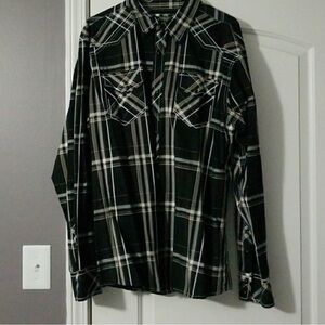 BKE Athletic fit Men's Black Pearl Snap Plaid Shirt XL